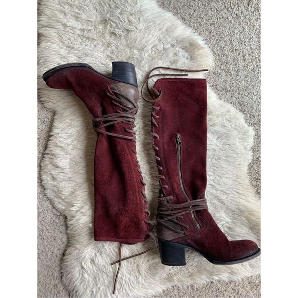 Freebird by Steven Coal Suede Lace Up Boot Wine Size 8 - Picture 5 of 12